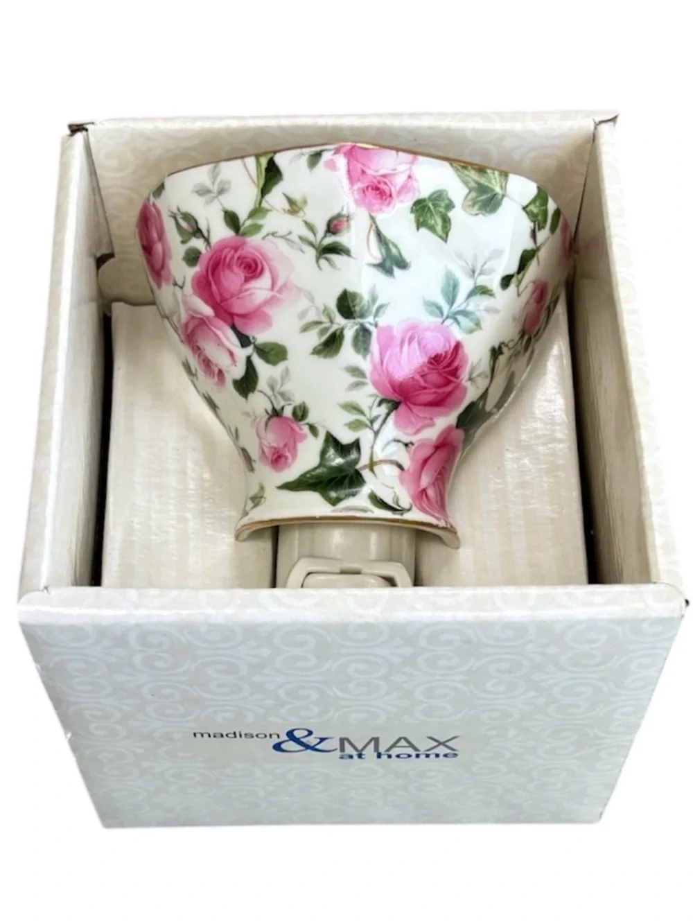 Vintage Madison Max Rose Chintz Porcelain Night Light Coquette Grand Millennial